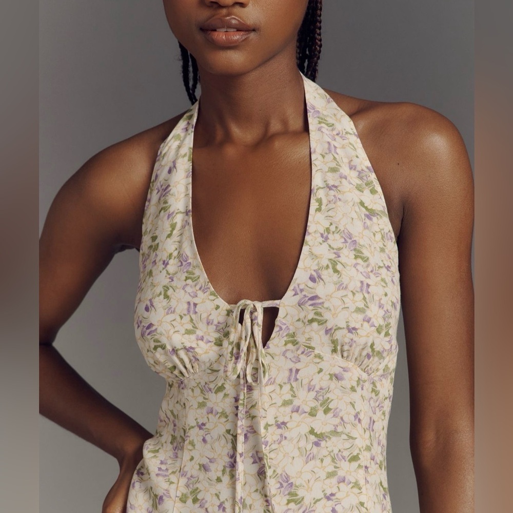Maeve Sleeveless Halter Mini Dress Halter Floral Mini Anthropologie size M - Picture 3 of 11